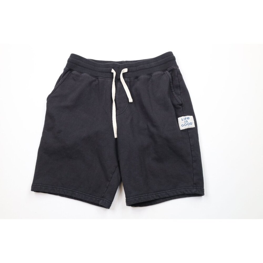 Life Is Good Mens Small Faded Spell Out Box Logo Sweatpants Shorts Black Cotton